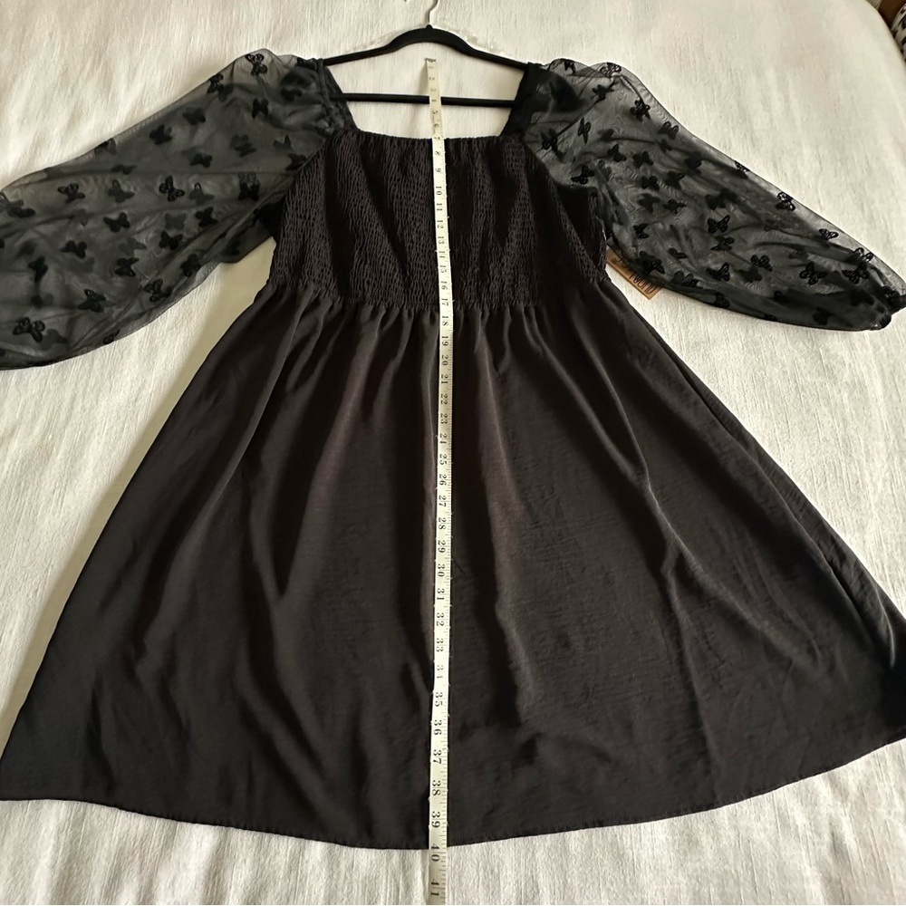 Witchy Black Smocked Butterfly Dress Womens 3X Mesh Whimsigoth Dark Fairy NWT - Picture 5 of 15